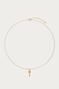 MY - Vintage ketting met vierkante licht roze strass steen