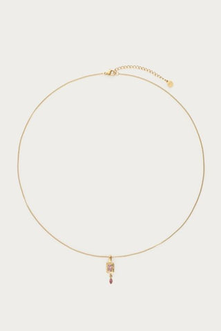 MY - Vintage ketting met vierkante licht roze strass steen