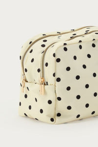 Witte polkadot toilettas met dubbele rits