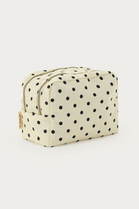 Witte polkadot toilettas met dubbele rits